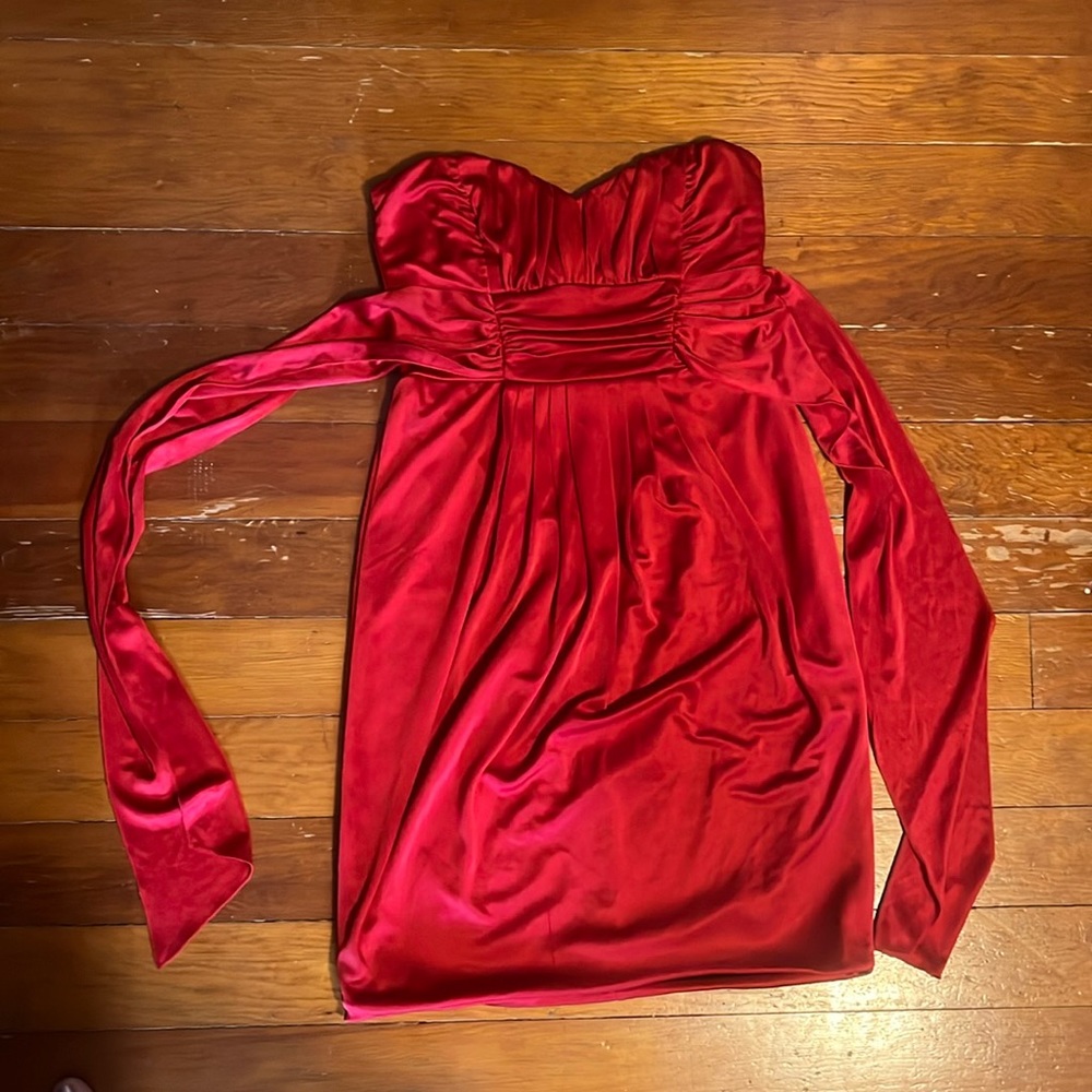 Red satin strapless mini dress size small